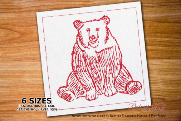 Sitting Brown Bear: A Redwork Gem for Boutique Sweatshirts